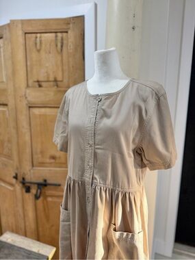 Erika Tan Button-Front Midi Dress